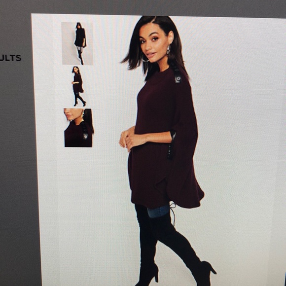 Faux Leather Trim Poncho. Color: true burgundy. - Picture 1 of 2